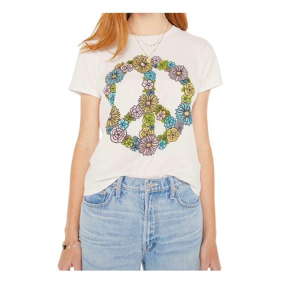NWT Mother The Lil Goodie Goodie Peace Flowers T-Shirt Women’s Size Large - Picture 1 of 7